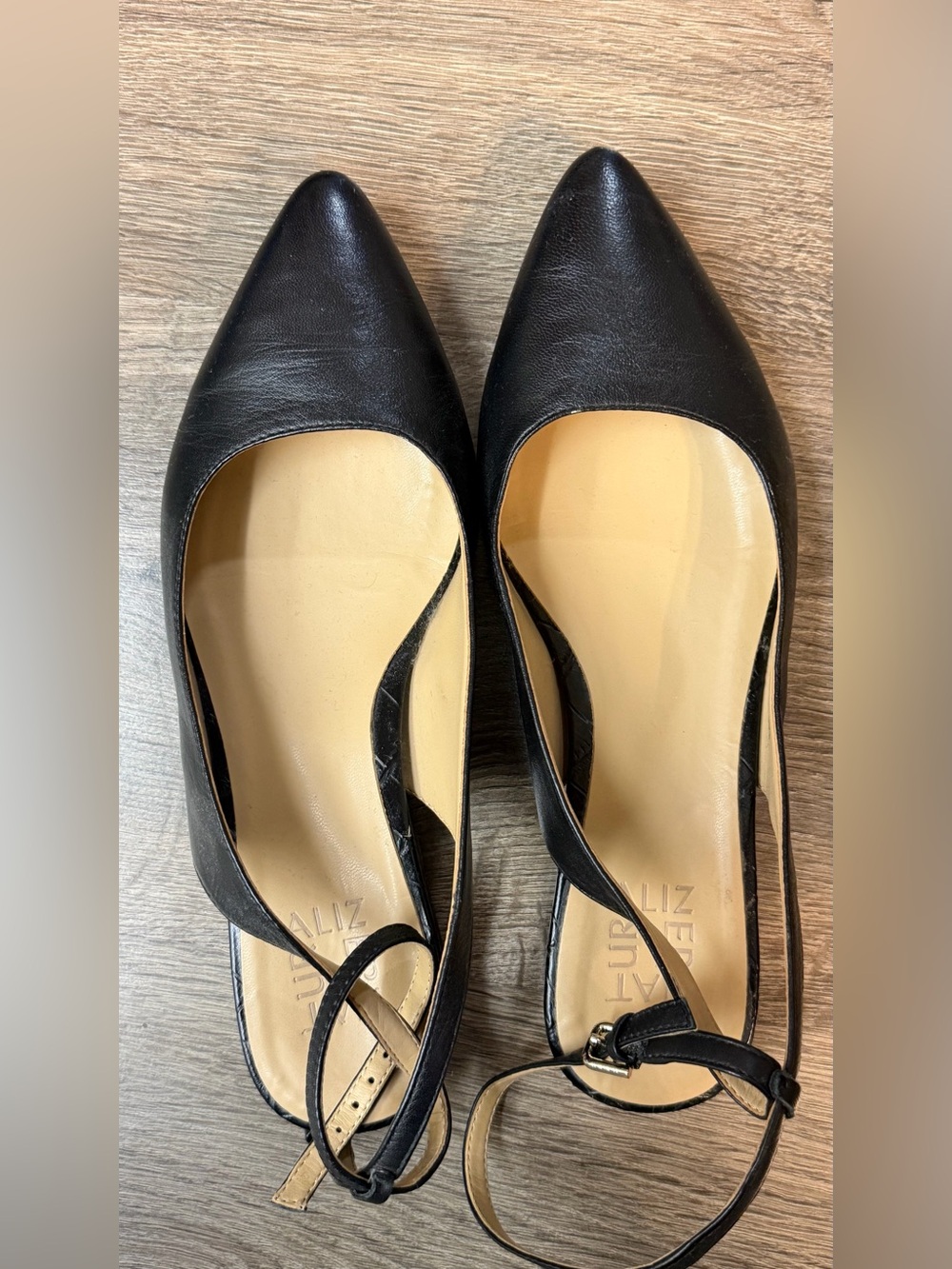 Naturalizer Hamilton Black Leather Pointed Toe Slingback Flats – 7.5W
